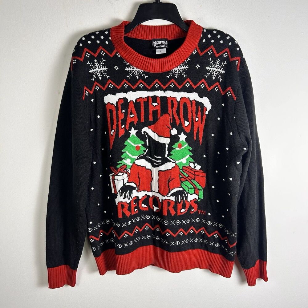 Death Row Records Ugly Christmas Sweater Large Black Red